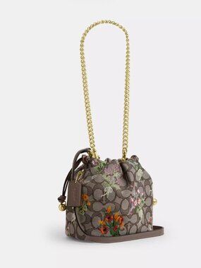 Coach Faye Mini Drawstring Bag In Signature Jacquard With Floral EmbroideryCDZ94